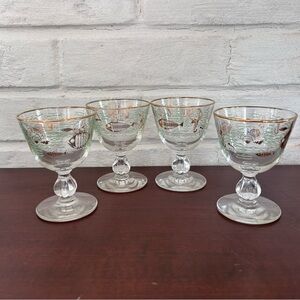 MCM Libbey Atomic Mediterranean Fish Footed Cocktail Cordial Glasses Set Of 4
